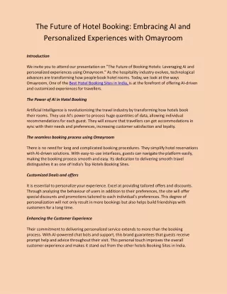 The Future of Hotel Booking- Embracing AI and Personalized Experiences with Omayroom