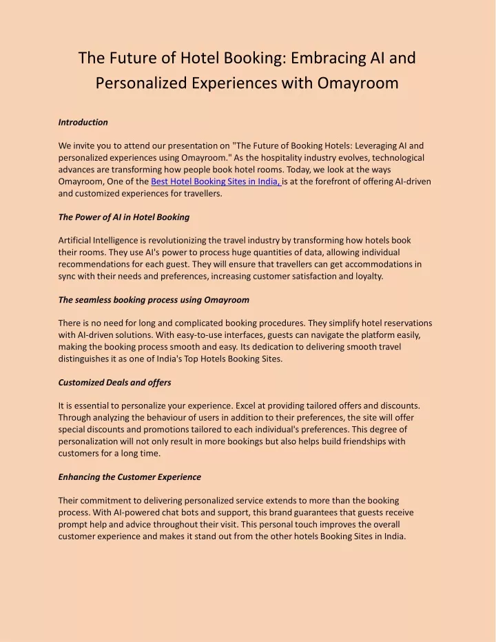 the future of hotel booking embracing ai and personalized experiences with omayroom