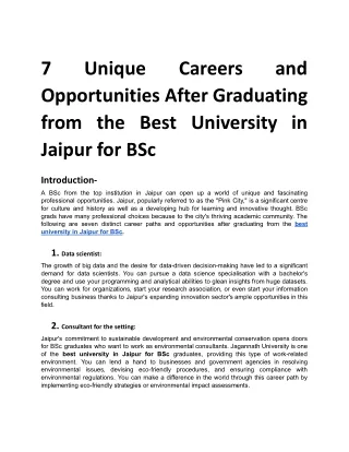 7 Unique Careers and Opportunities After Graduating from the Best University in Jaipur for BSc.docx