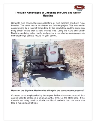 The Main Advantages of Choosing the Curb and Gutter Machine