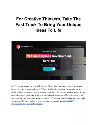 For Creative Thinkers, Take The Fast Track To Bring Your Unique Ideas To Life