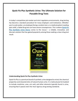 Quick Fix Plus Synthetic Urine The Ultimate Solution for Passable Drug Tests