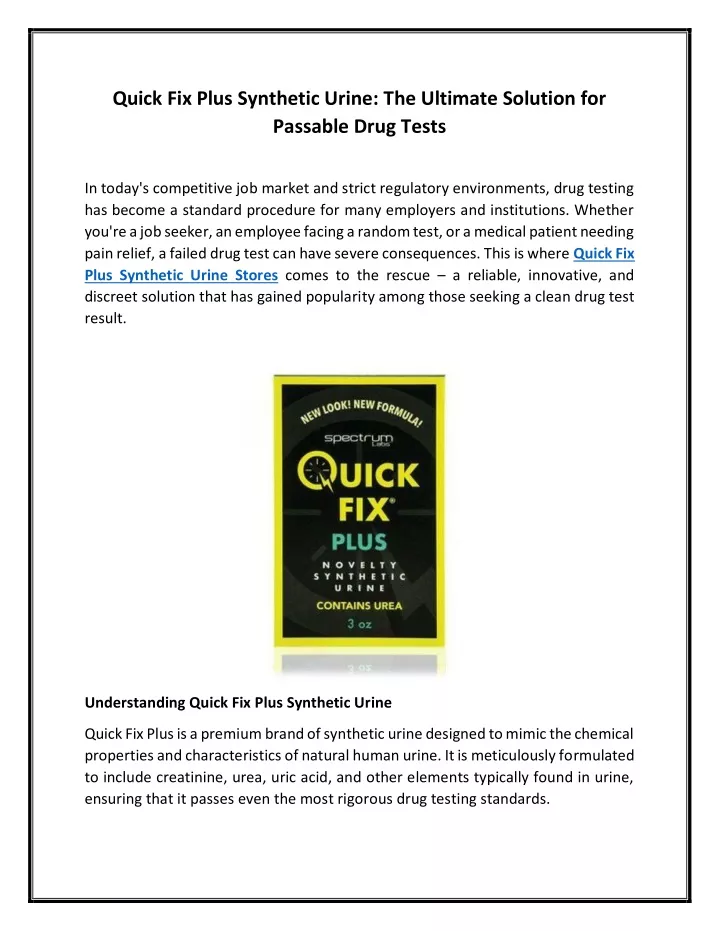 quick fix plus synthetic urine the ultimate