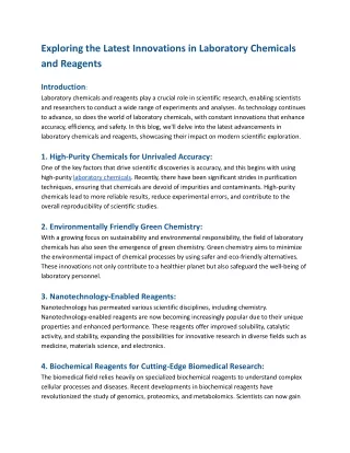 Exploring the Latest Innovations in Laboratory Chemicals and Reagents