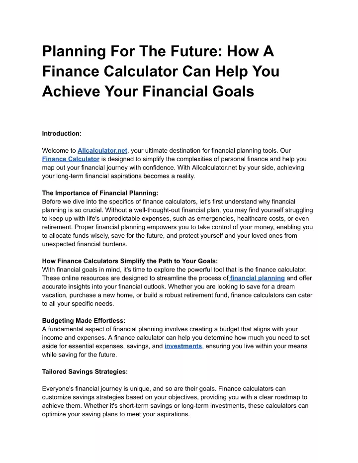 planning for the future how a finance calculator