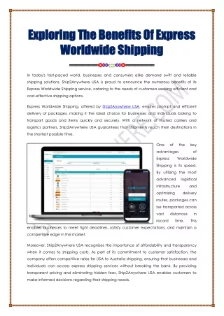 The Benefits Of Express Worldwide Shipping