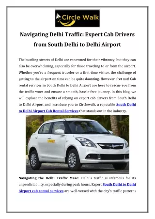 Navigating Delhi Traffic Expert Cab Drivers from South Delhi to Delhi Airport