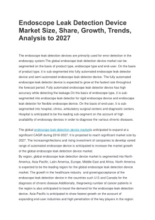 endoscope leak detection device market size share