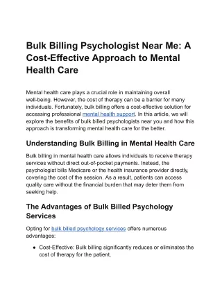 Bulk Billing Psychologist Near Me_ A Cost-Effective Approach to Mental Health Care