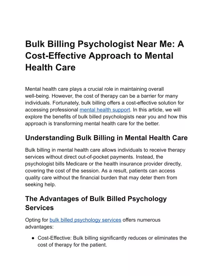 bulk billing psychologist near me a cost