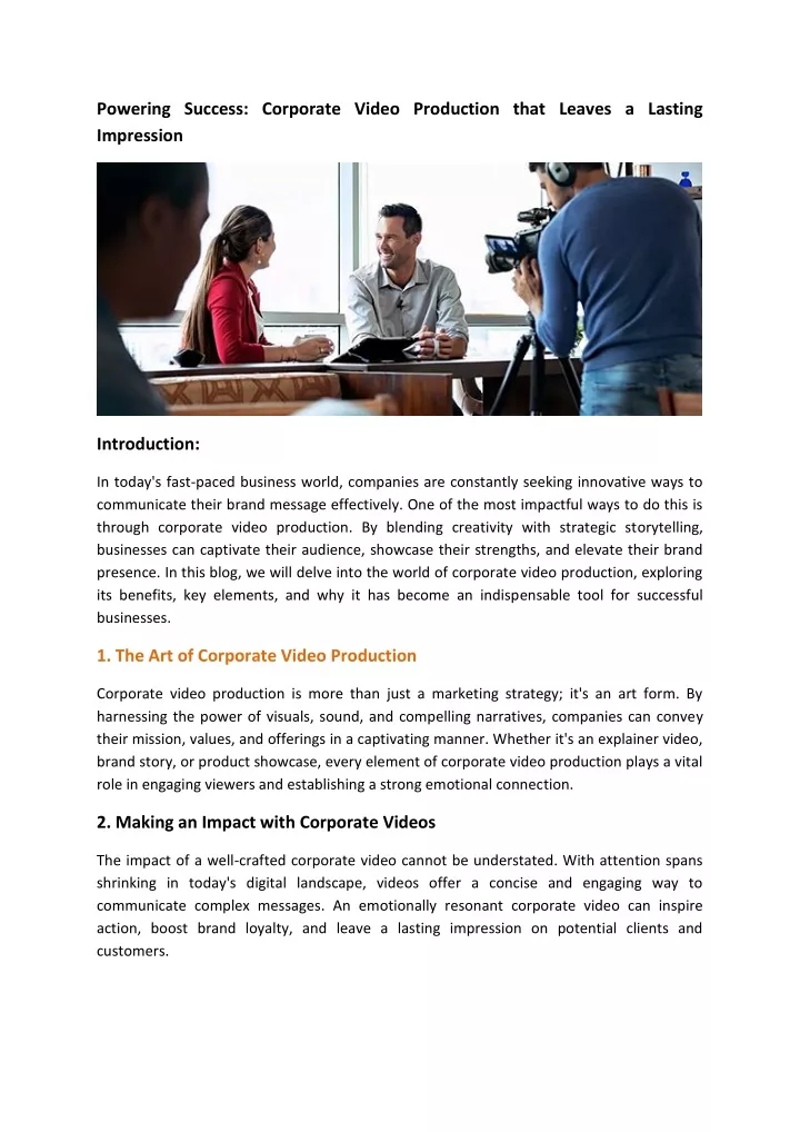 powering success corporate video production that