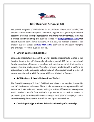 Best Business Schools in UK