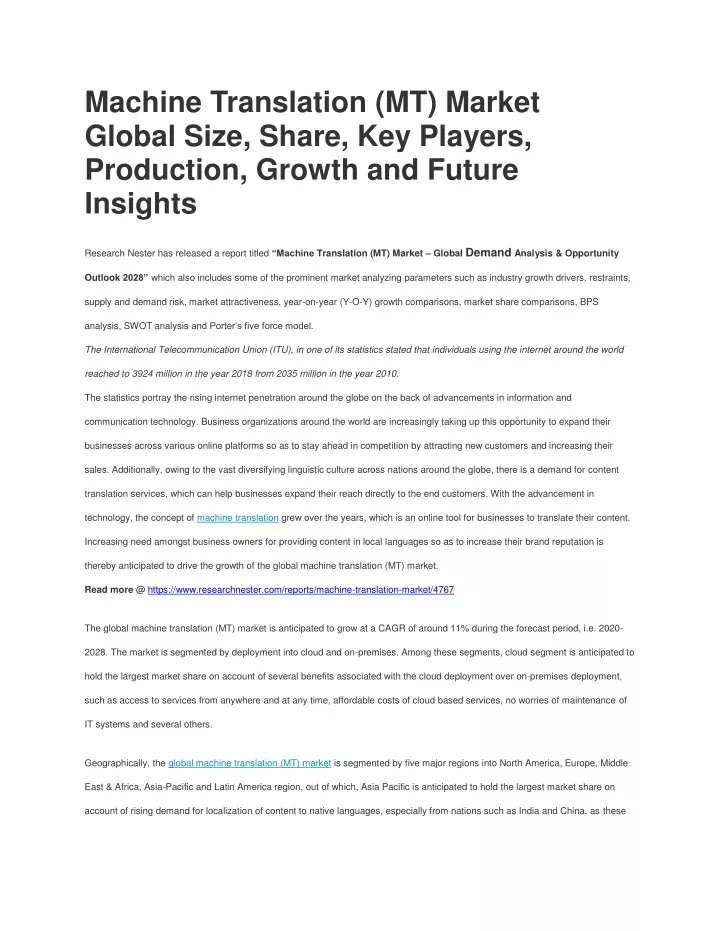 machine translation mt market global size share