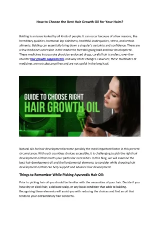 How to Choose the Best Hair Growth Oil for Your Hairs?