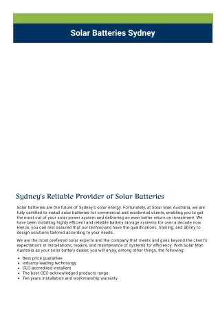 Solar Batteries Sydney