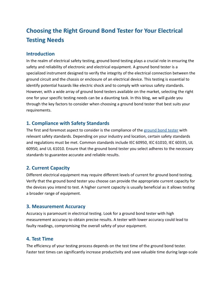 choosing the right ground bond tester for your