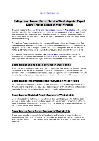 Riding Lawn Mower Repair Service West Virginia: Expert Sears Tractor Repair in W