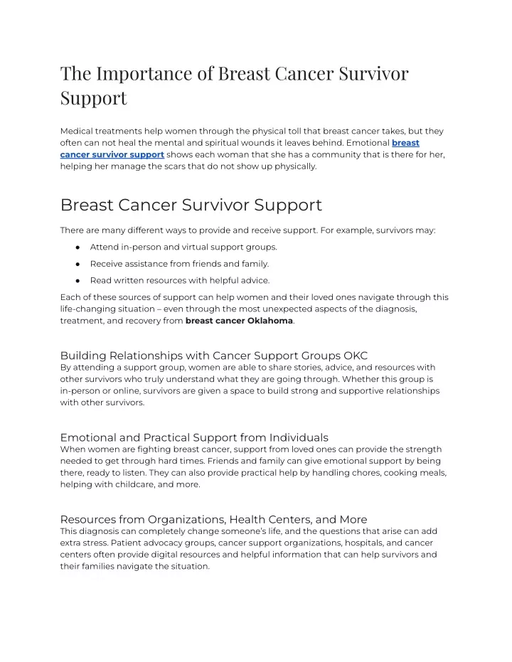 the importance of breast cancer survivor support