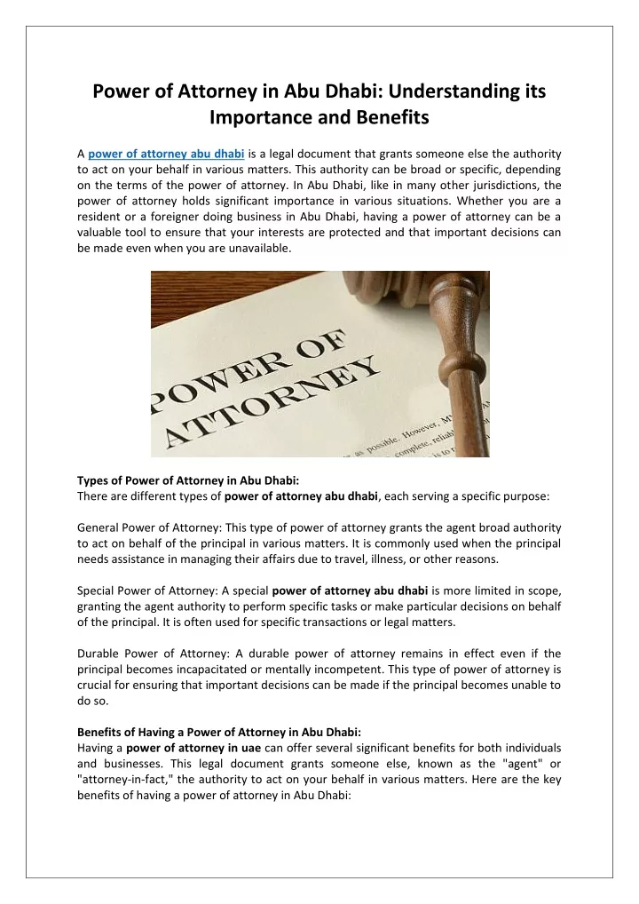 power of attorney in abu dhabi understanding