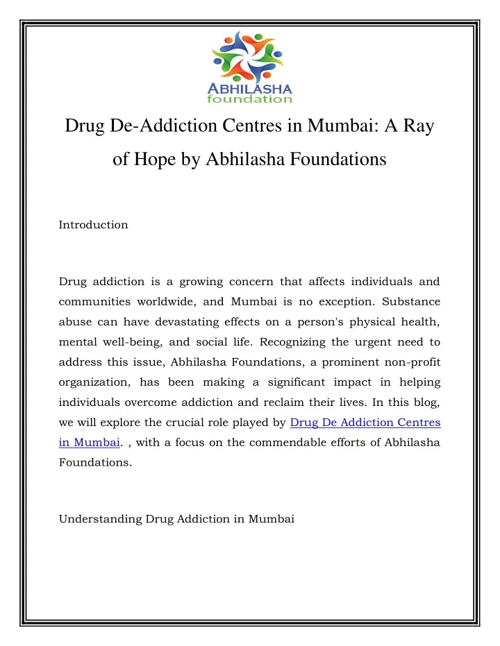 drug de addiction centres in mumbai a ray