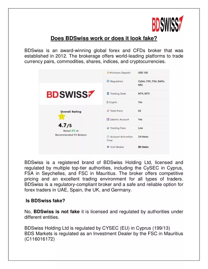 does bdswiss work or does it look fake bdswiss