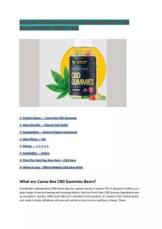 Canna Bee CBD Gummies Reviews Expert Report 2023 | High Recommendation! Where to