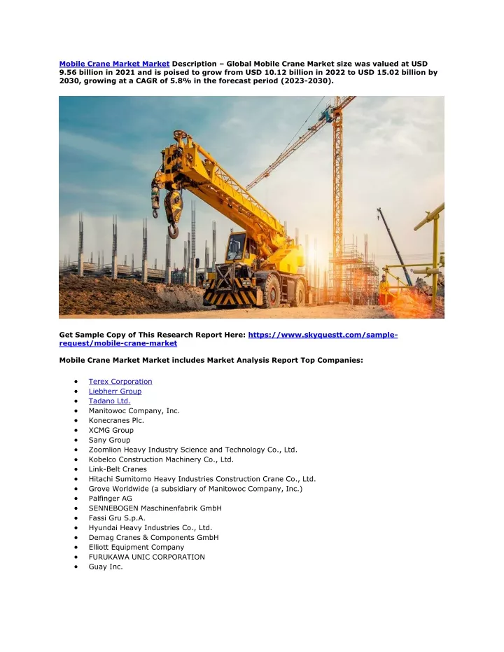 mobile crane market market description global