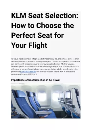 KLM Seat Selection_ How to Choose the Perfect Seat for Your Flight
