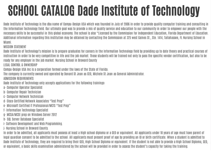 school catalog dade institute of technology