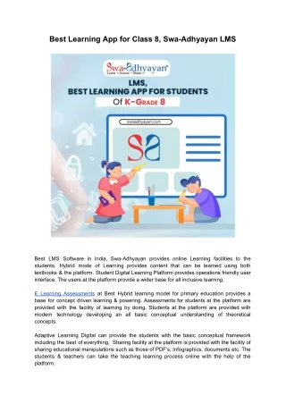 best learning app for class 8 swa adhyayan lms