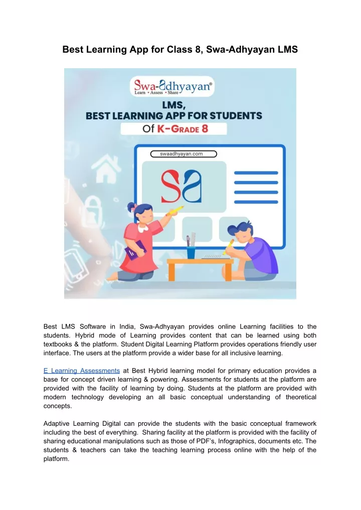 best learning app for class 8 swa adhyayan lms