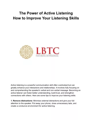 The Power of Active Listening - How to Improve Your Listening Skills