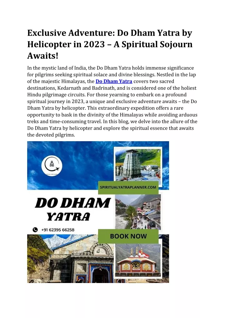 exclusive adventure do dham yatra by helicopter