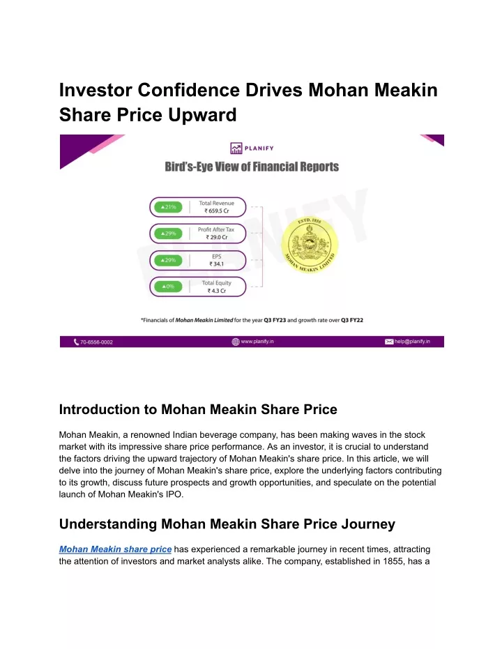 investor confidence drives mohan meakin share