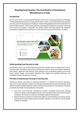 Boosting Food Security The Contribution of Greenhouse Manufacturers in India