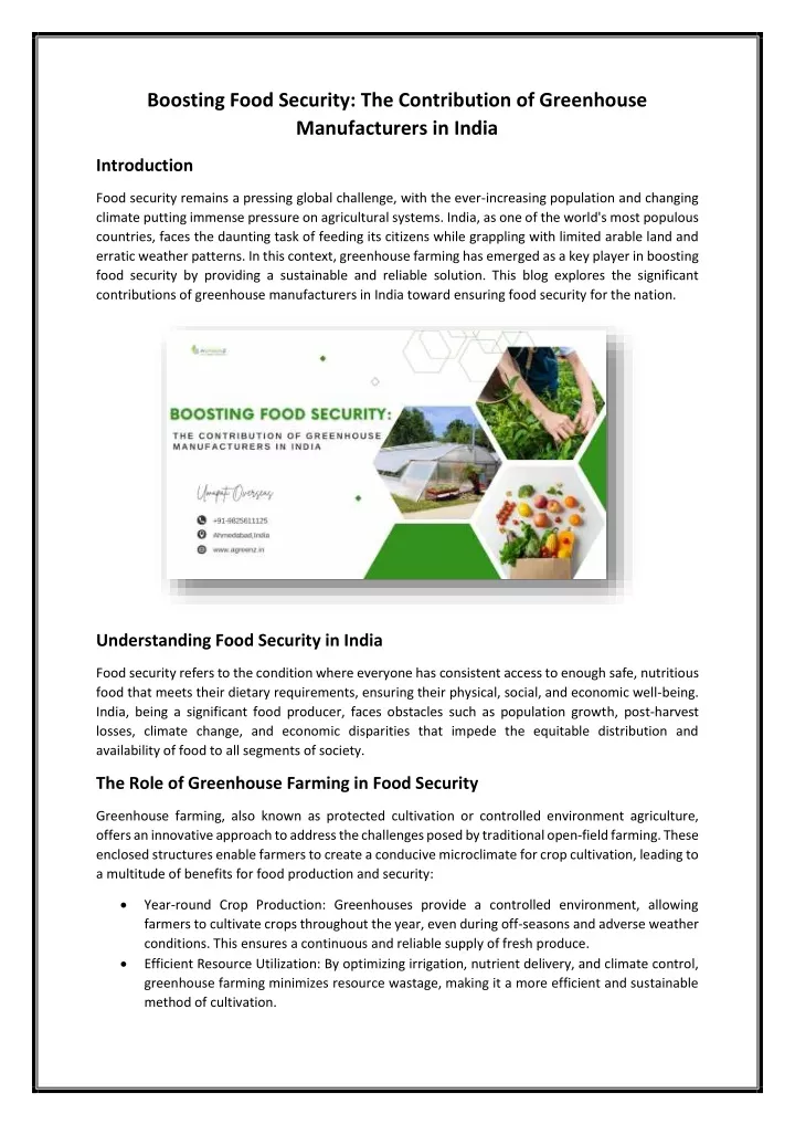 boosting food security the contribution