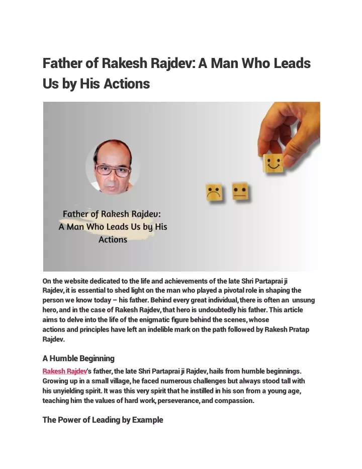 father of rakesh rajdev a man who leads us by his actions