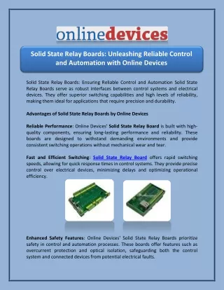 Solid State Relay Boards: Unleashing Reliable Control and Automation with Online