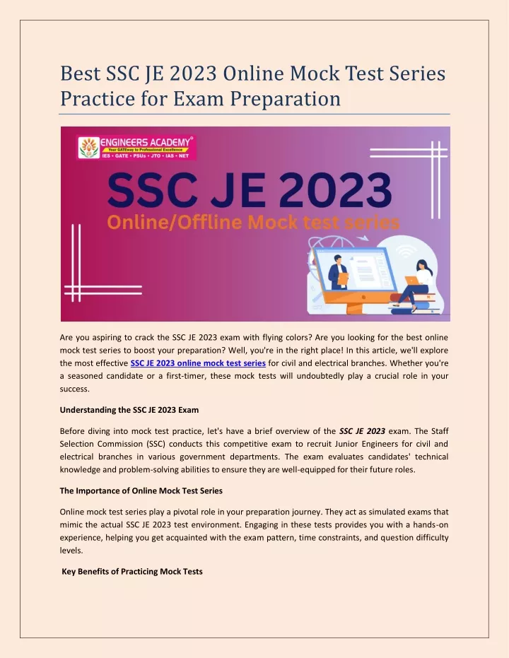 best ssc je 2023 online mock test series practice