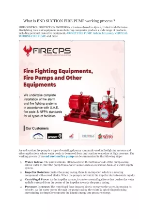 What is END SUCTION FIRE PUMP working process