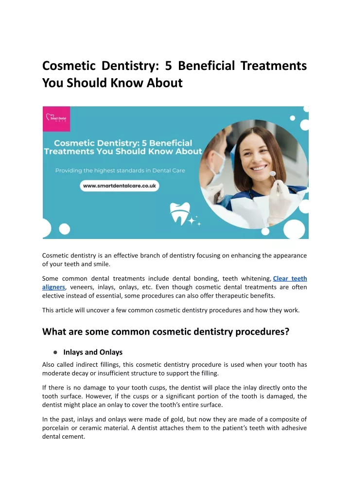 cosmetic dentistry 5 beneficial treatments