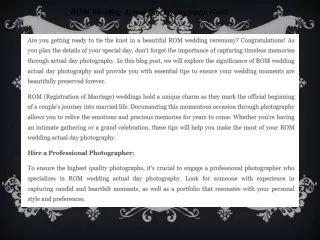 ROM Wedding Actual Day Photography Guide