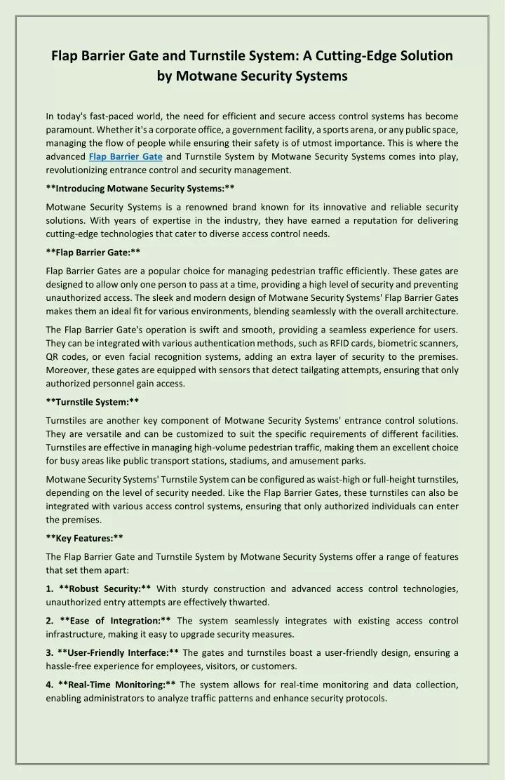 flap barrier gate and turnstile system a cutting
