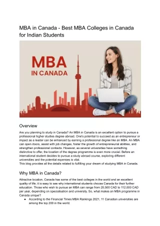 Best Colleges to Study MBA in Canada