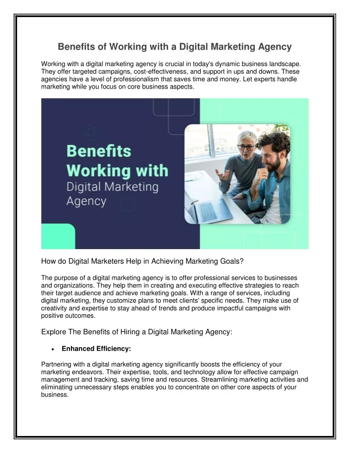 benefits of working with a digital marketing