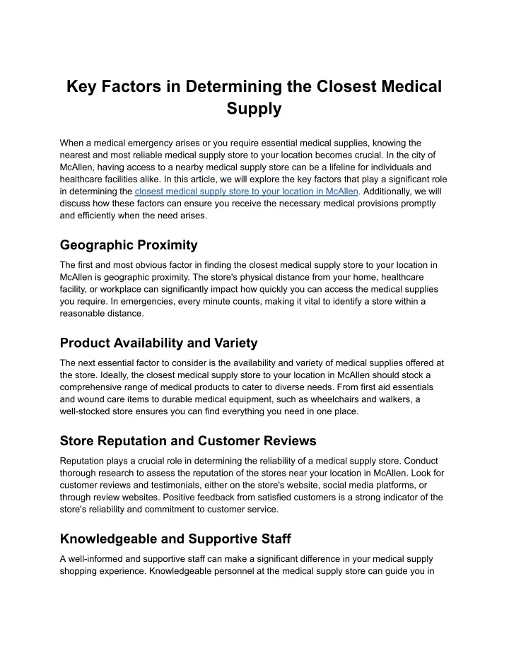 key factors in determining the closest medical
