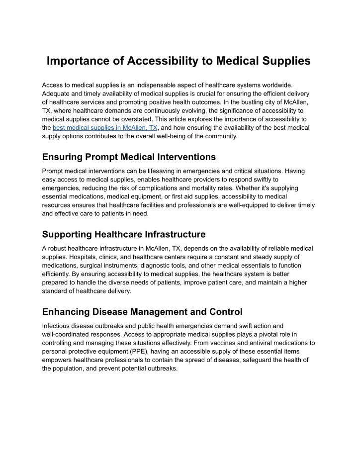 importance of accessibility to medical supplies