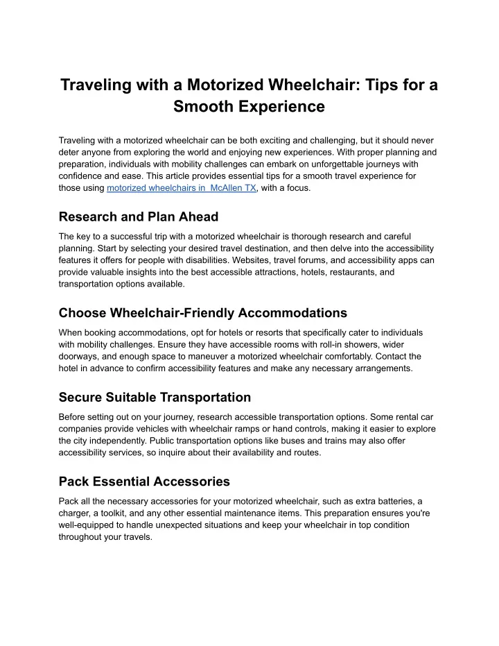 traveling with a motorized wheelchair tips