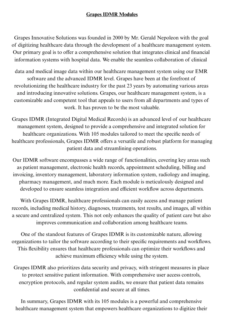 grapes idmr modules