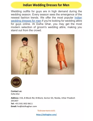 Indian Wedding Dresses for Men